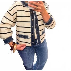 NEW ABLE french girl favorite stripe cardigan in cream/black